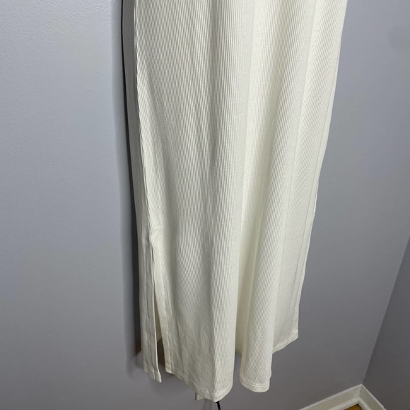 Andie Waffle Knit The Slip Midi Dress in White Bamboo Rayon Lounge Large - Picture 5 of 12